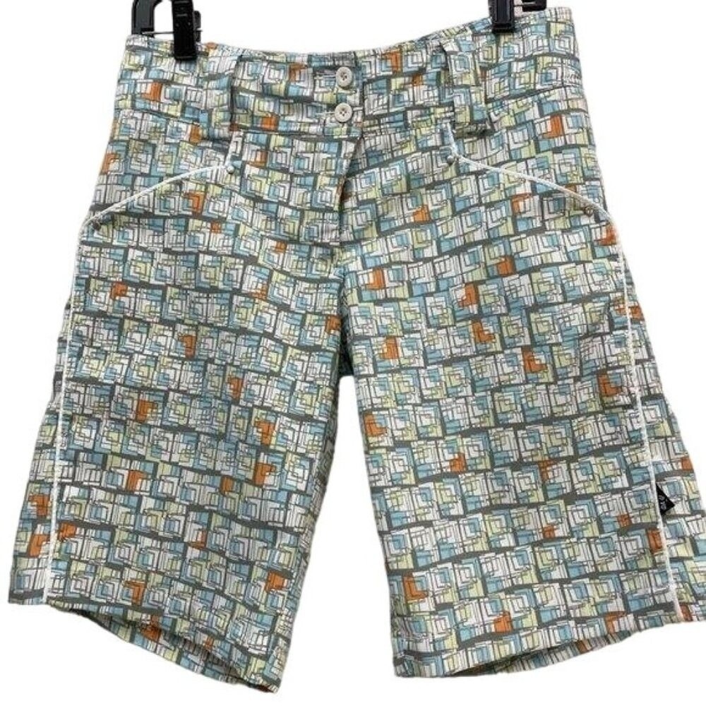 Nivo by Lanctot Golf Shorts Blue Green Geometric Abstract Print Women's 6